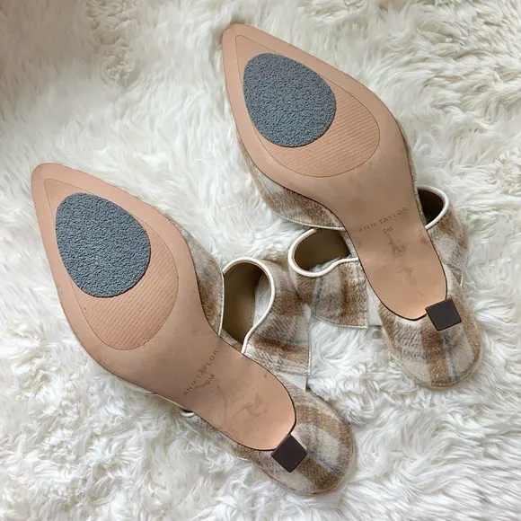 Ann Taylor Plaid Kitten Heel Mule Pumps