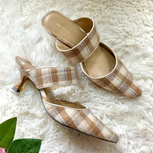 Ann Taylor Plaid Kitten Heel Mule Pumps
