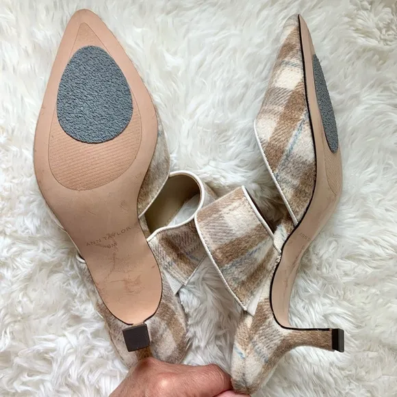 Ann Taylor Plaid Kitten Heel Mule Pumps