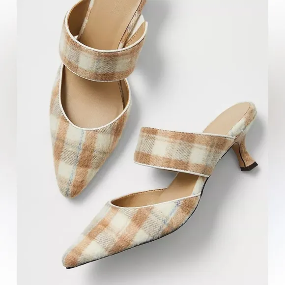 Ann Taylor Plaid Kitten Heel Mule Pumps