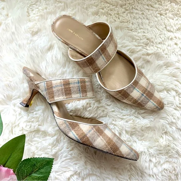 Ann Taylor Plaid Kitten Heel Mule Pumps