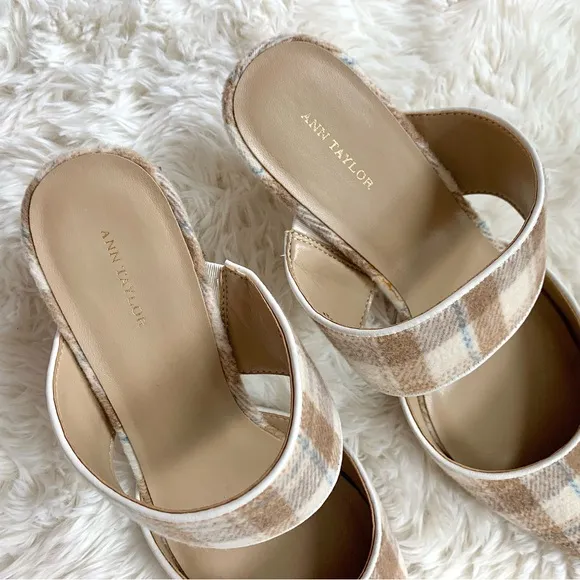 Ann Taylor Plaid Kitten Heel Mule Pumps