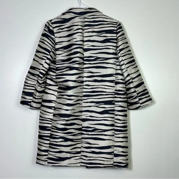 ANN TAYLOR Zebra Coat Navy and Cream Size Small