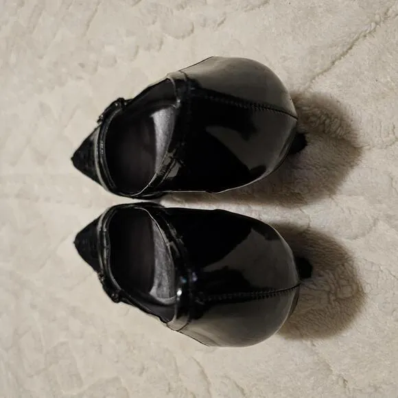 Anne Klein iflex Black Crocodile Embossed Patent Leather Pointed Kitten Heels 7