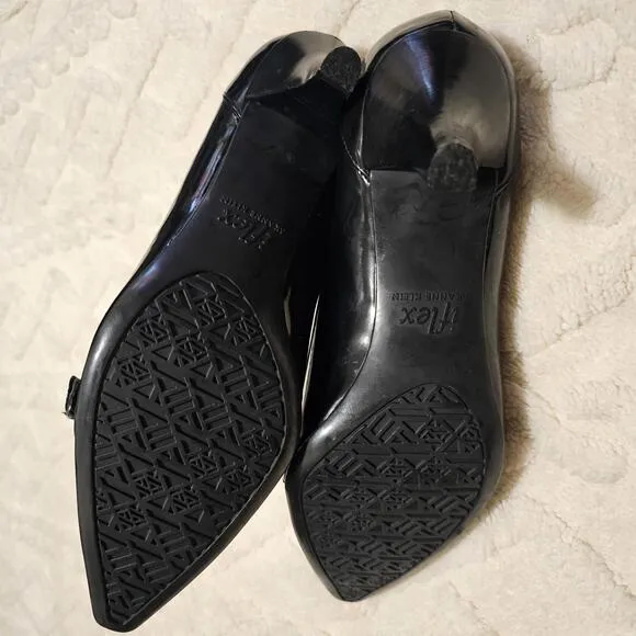 Anne Klein iflex Black Crocodile Embossed Patent Leather Pointed Kitten Heels 7