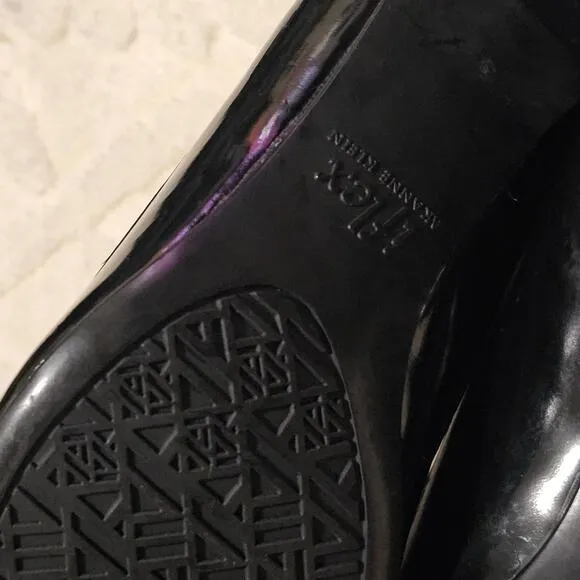 Anne Klein iflex Black Crocodile Embossed Patent Leather Pointed Kitten Heels 7