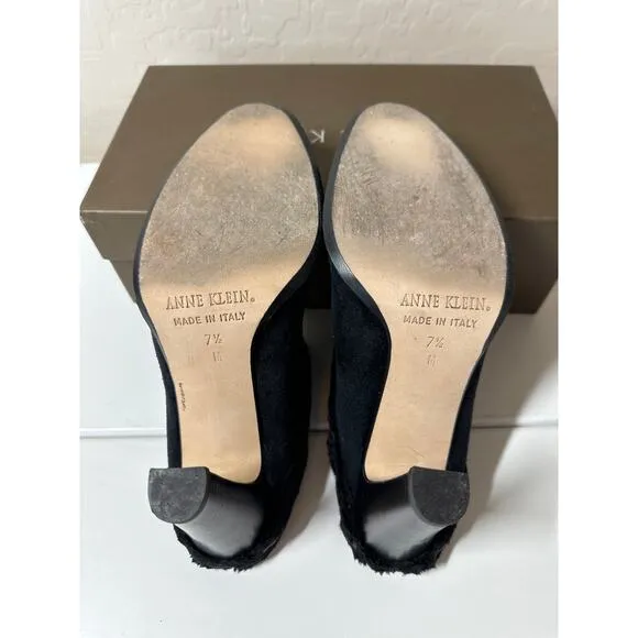 Anne Klein Vintage Suede Fur Lined Heeled Dress Mules Slip On Booties Hollis 7.5