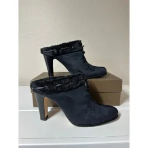 Anne Klein Vintage Suede Fur Lined Heeled Dress Mules Slip On Booties Hollis 7.5