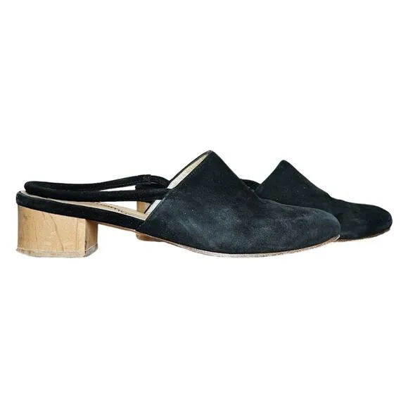 Anne Thomas Black Suede Williamsburg Slingback Mules - 37 / US 6.5