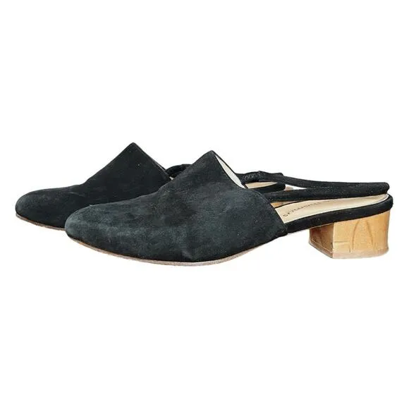 Anne Thomas Black Suede Williamsburg Slingback Mules - 37 / US 6.5