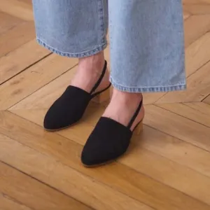 Anne Thomas Black Suede Williamsburg Slingback Mules - 37 / US 6.5