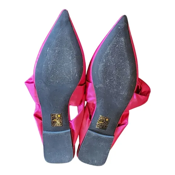 Anthropolgie Jeffrey Campbell Pink Satin Knot Mules - Pointed Toe Flats Size 8