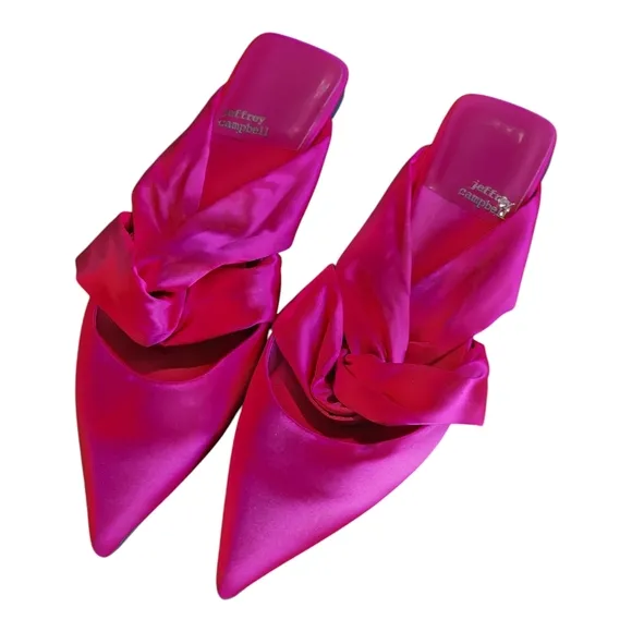 Anthropolgie Jeffrey Campbell Pink Satin Knot Mules - Pointed Toe Flats Size 8