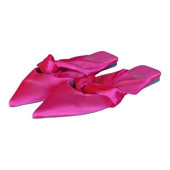 Anthropolgie Jeffrey Campbell Pink Satin Knot Mules - Pointed Toe Flats Size 8