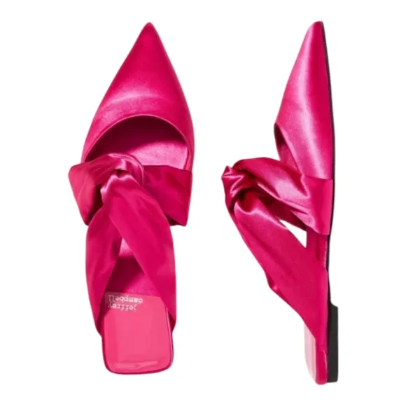 Anthropolgie Jeffrey Campbell Pink Satin Knot Mules - Pointed Toe Flats Size 8