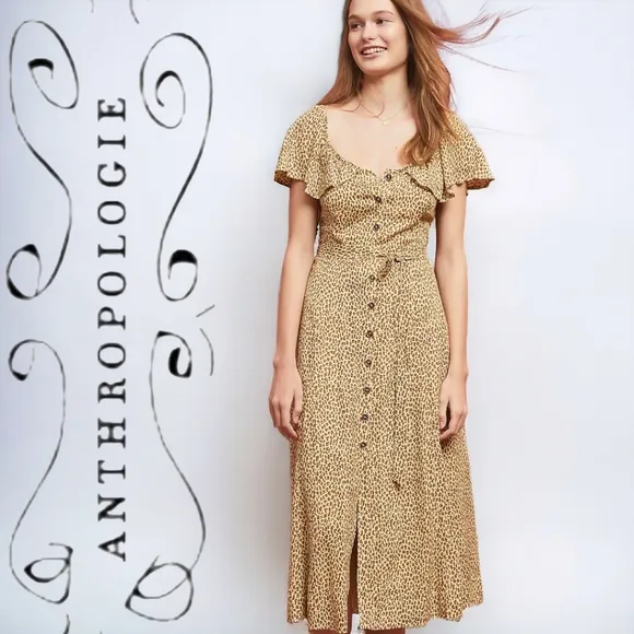 ANTHROPOLOGIE &quot;Bolano&quot; Cheetah Print Midi Dress