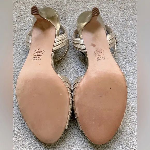 Anthropologie BHLDN Hitherto leather Bridal shoes kitten heels gold metallic 6