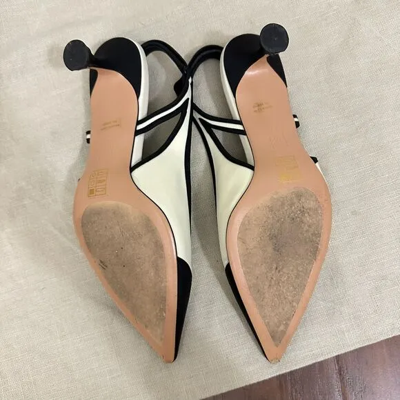 ANTHROPOLOGIE BIBI LOU Ardo Heels White Black Slingback
