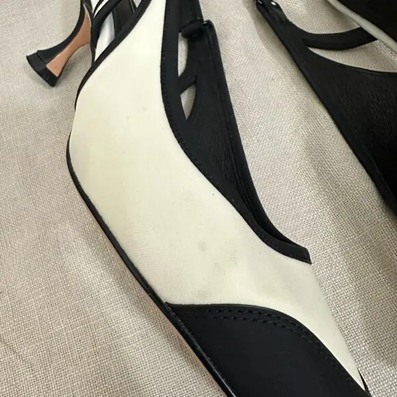 ANTHROPOLOGIE BIBI LOU Ardo Heels White Black Slingback