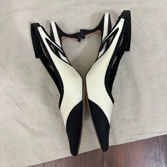 ANTHROPOLOGIE BIBI LOU Ardo Heels White Black Slingback