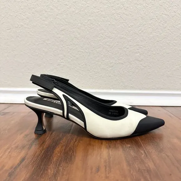 ANTHROPOLOGIE BIBI LOU Ardo Heels White Black Slingback