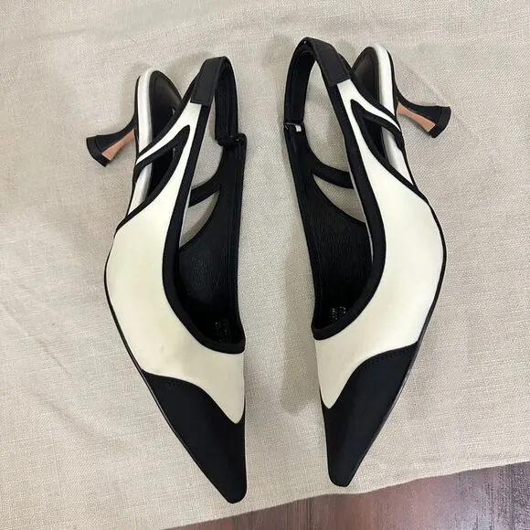 ANTHROPOLOGIE BIBI LOU Ardo Heels White Black Slingback