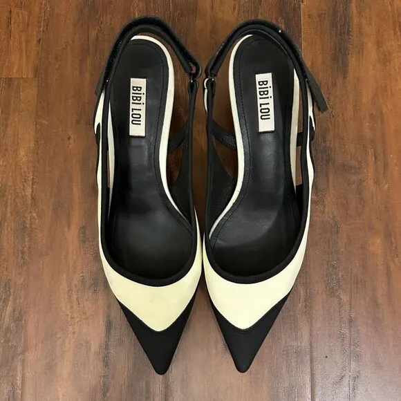 ANTHROPOLOGIE BIBI LOU Ardo Heels White Black Slingback