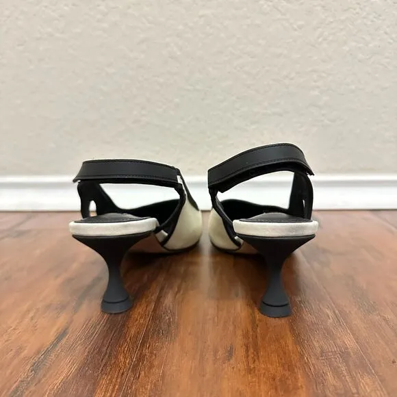 ANTHROPOLOGIE BIBI LOU Ardo Heels White Black Slingback