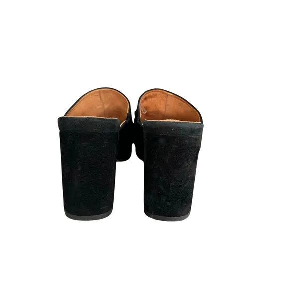 Anthropologie Bibi Lou Horsebit Mules  Black Suede Block Heel Platform Sandals