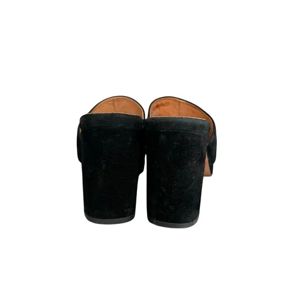 Anthropologie Bibi Lou Horsebit Mules  Black Suede Block Heel Platform Sandals