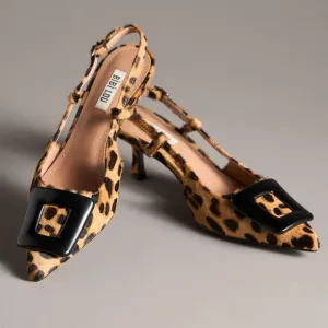 Anthropologie Bibi Lou Robin Kitten Heels Brown Pattern Leopard Size 10
