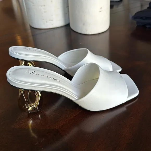 Anthropologie chain heel leather sandal mules size 40 or 9.5