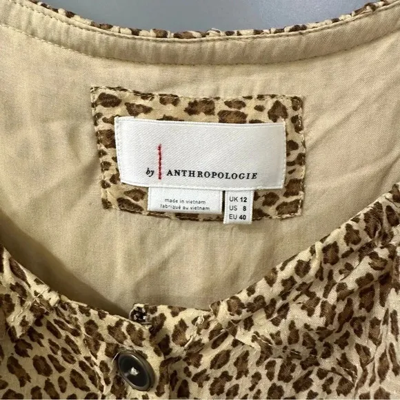 Anthropologie Cheetah Print Dress Button Front Midi Dress Size 8
