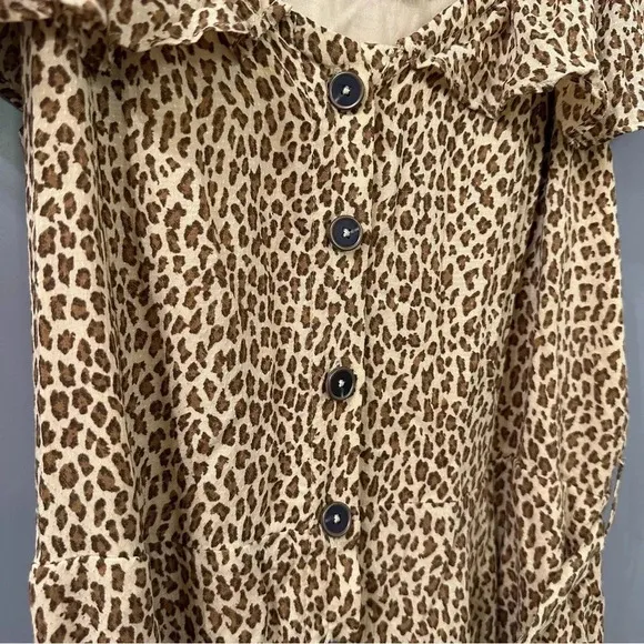 Anthropologie Cheetah Print Dress Button Front Midi Dress Size 8