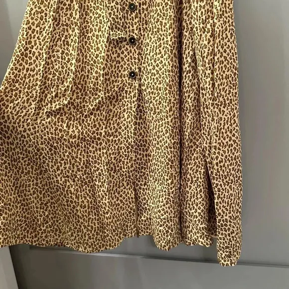 Anthropologie Cheetah Print Dress Button Front Midi Dress Size 8