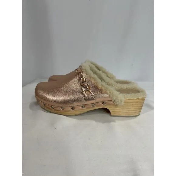 Anthropologie 'Cozy' Gold Leather Braided Clogs Size 9