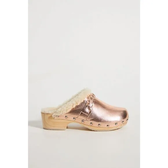 Anthropologie 'Cozy' Gold Leather Braided Clogs Size 9