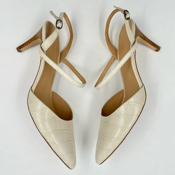 Anthropologie Cream Lucille Slingback Heels Size 10
