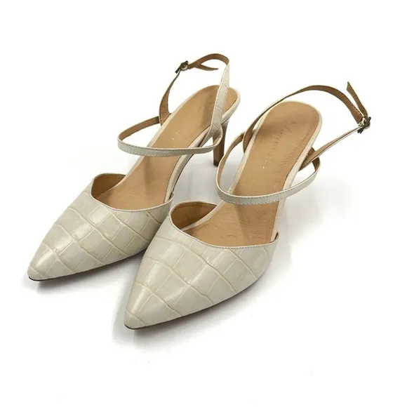 Anthropologie Cream Lucille Slingback Heels Size 10