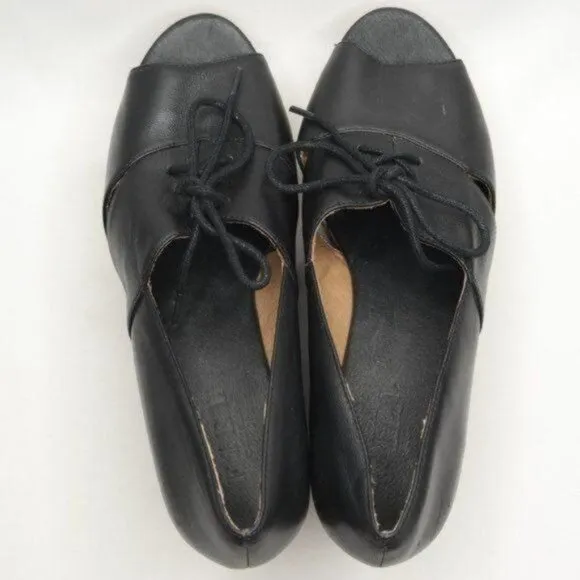 Anthropologie Fiel Women's 8.5 Black Leather Lace Up Platform Open Toe Oxfords