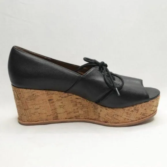 Anthropologie Fiel Women's 8.5 Black Leather Lace Up Platform Open Toe Oxfords