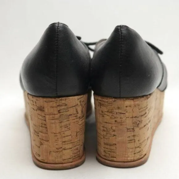 Anthropologie Fiel Women's 8.5 Black Leather Lace Up Platform Open Toe Oxfords