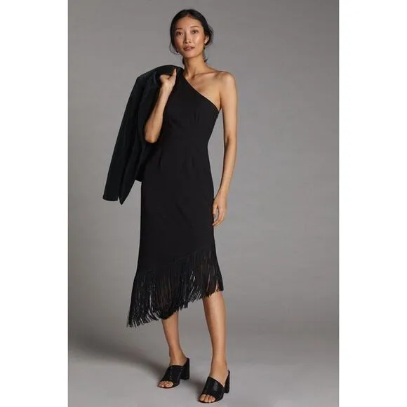 Anthropologie Hutch One Shoulder Fringe Midi Dress Size Small NWT