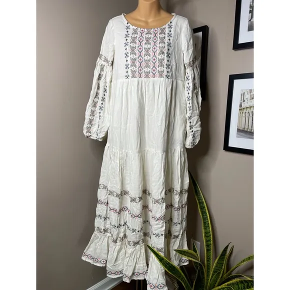Anthropologie Lucienne Embroidered Maxi Dress