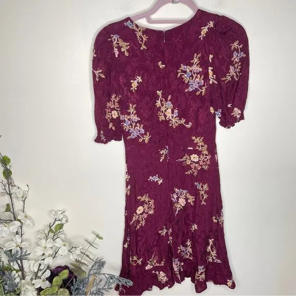 ANTHROPOLOGIE Maeve Elisabeth Floral Dress Maroon Lace {J24}