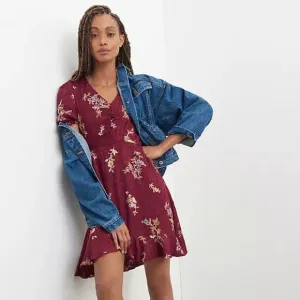 ANTHROPOLOGIE Maeve Elisabeth Floral Dress Maroon Lace {J24}