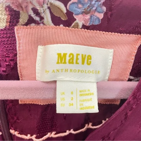 ANTHROPOLOGIE Maeve Elisabeth Floral Dress Maroon Lace {J24}