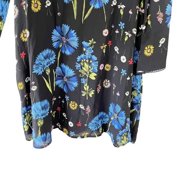Anthropologie Maeve Wildflowers Print 100% Silk Tunic Dress Flutter Sleeve Small