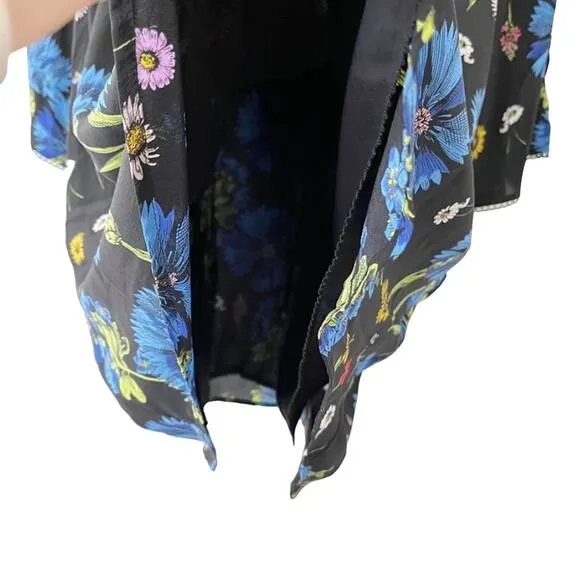 Anthropologie Maeve Wildflowers Print 100% Silk Tunic Dress Flutter Sleeve Small