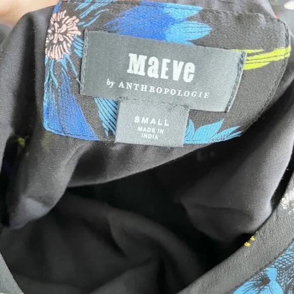 Anthropologie Maeve Wildflowers Print 100% Silk Tunic Dress Flutter Sleeve Small